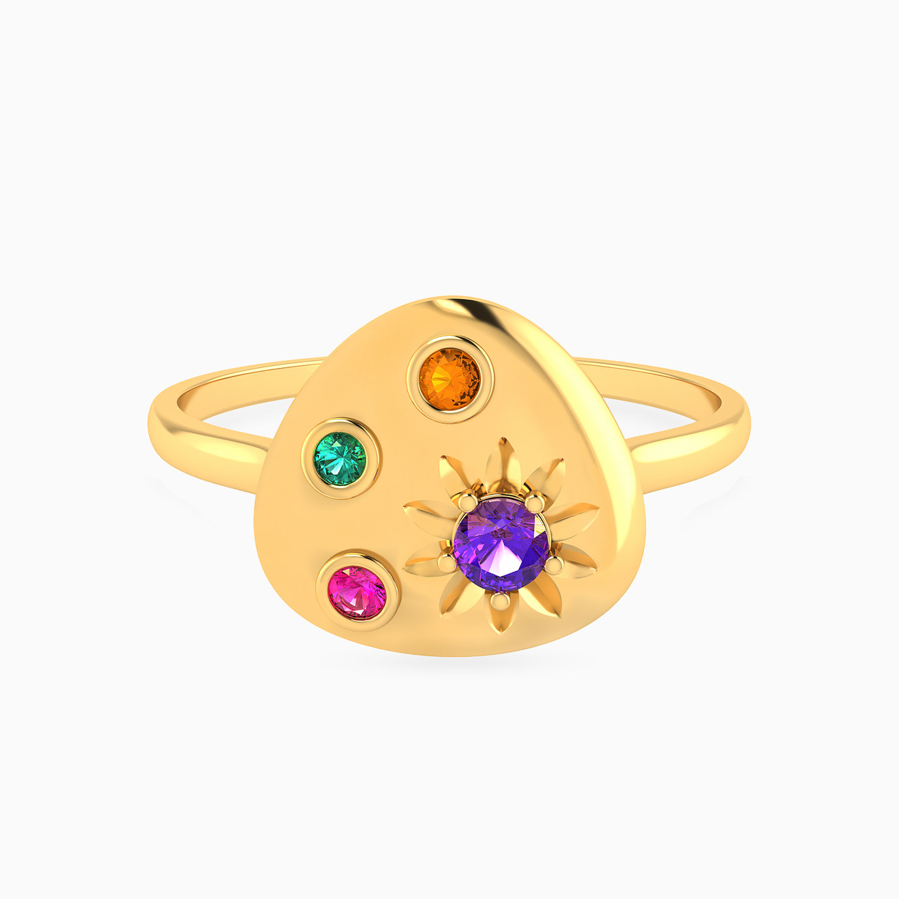 18K Gold Colored Stones Statement Ring