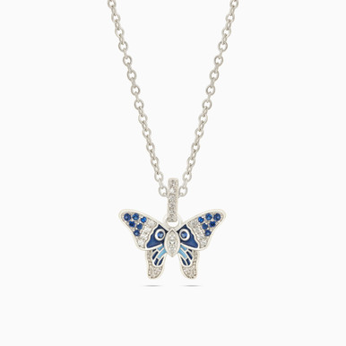 Butterfly Blue Stone & Enamel Coated Sterling Silver Necklace - GP14704A Butterfly Blue Stone & Enamel Coated Sterling Silver Necklace - GP14704A