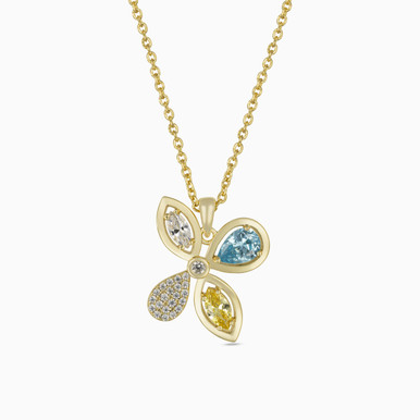 Flower Colored Stones Gold Plated Necklace - GP13673A
