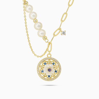 Circle Colored Stones Gold Plated Necklace - GN14680A