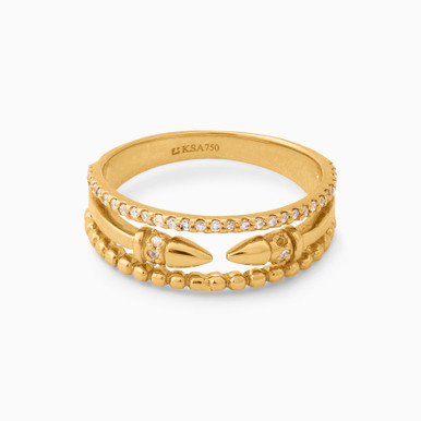 Textured Clear Stone Ring in 18K Gold - 21048110556 Textured Clear Stone Ring in 18K Gold - 21048110556