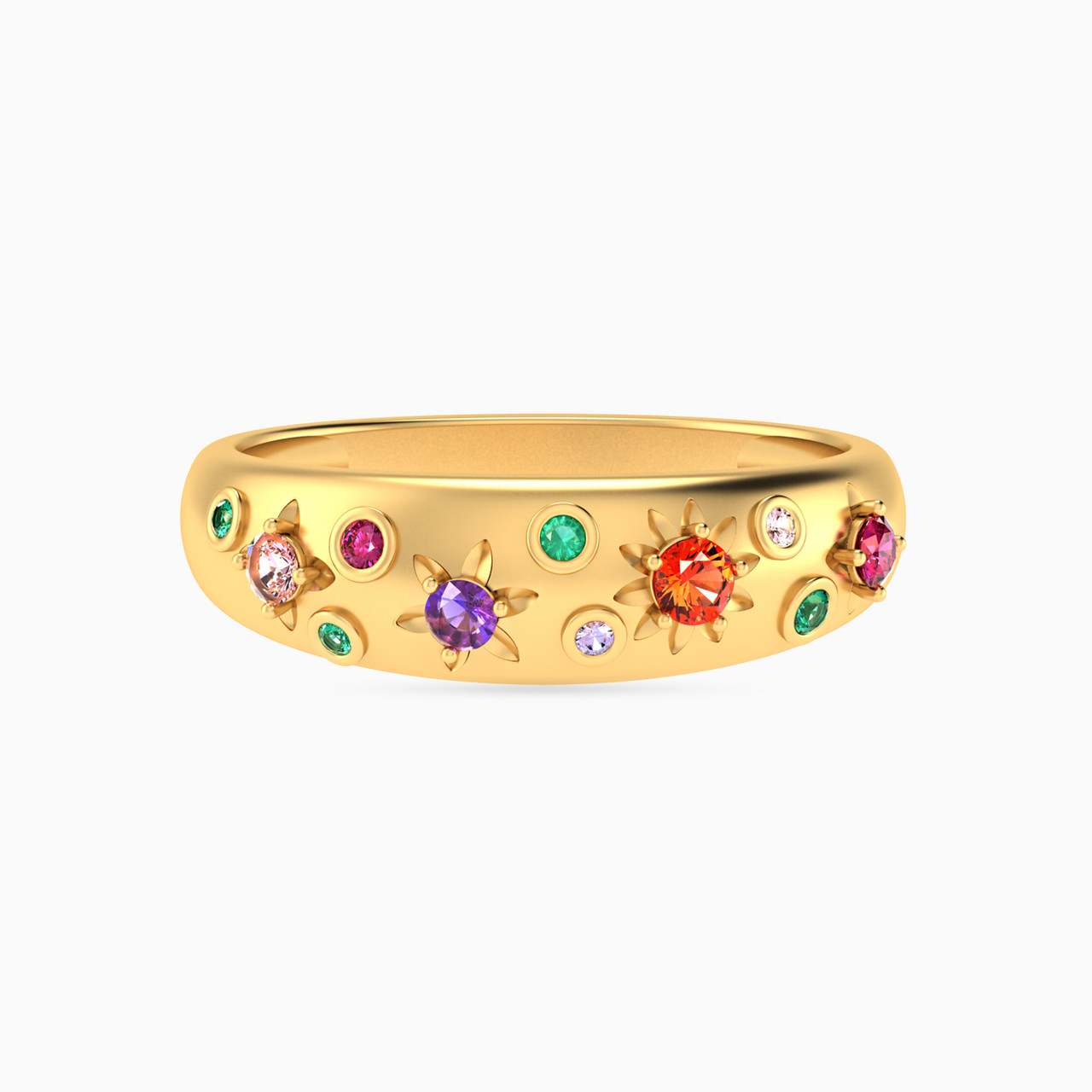 18K Gold Colored Stones Statement Ring