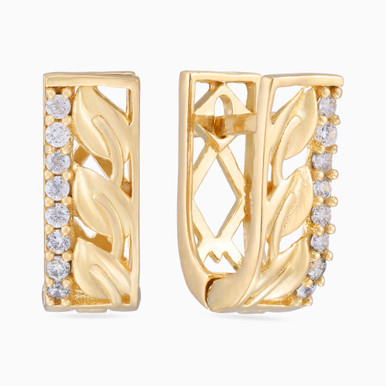 Textured Cubic Zirconia Hoop Earrings in 21K Gold - 92003110001