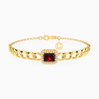 Rectangle Red Stone Chain Bracelet in 18K Gold - 21010650316