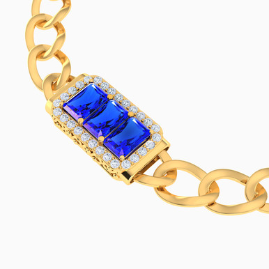 Rectangle Blue Stone Chain Bracelet in 18K Gold - 21010650327