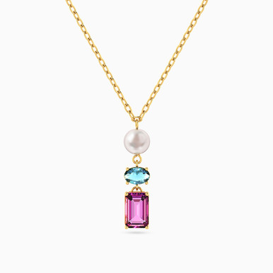 Pearl & Colored Stones Necklace in 18K Gold - 111406180086