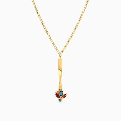 Bar Colored Stones Necklace in 18K Gold - 111404180438