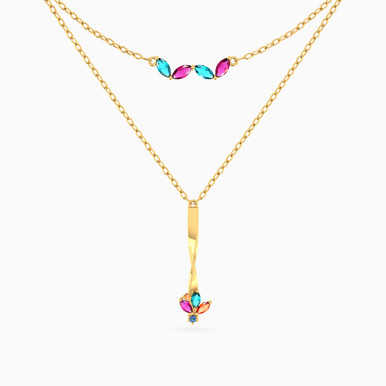 Colored Stones Layered Necklace in 18K Gold - 111404180445