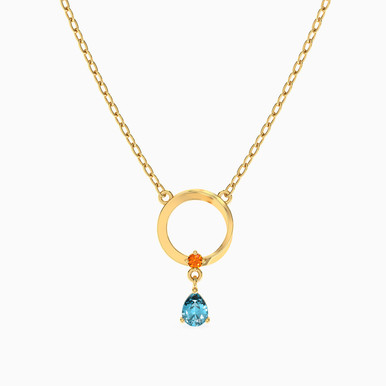 Circular Colored Stone Necklace in 18K Gold - 111404180437