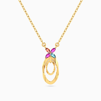 Oval Colored Stones Necklace in 18K Gold - 111404180440