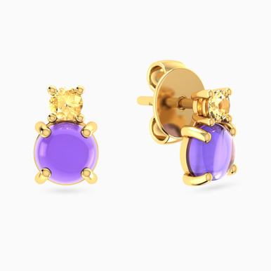 Round Purple Stone Stud Earrings in 18K Gold - 111204180428