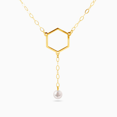 Hexagon Pearls Necklace in 18K Gold - 21046140912