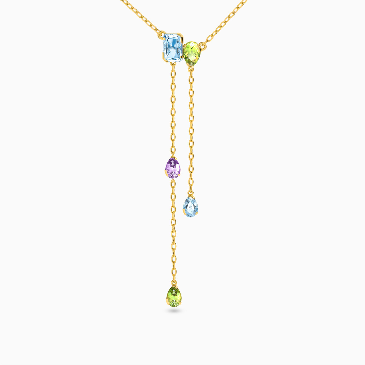 18K Gold Colored Stones Pendant Necklace