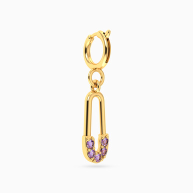 Safety Pin Purple Stone Charm in 18K Gold - 21053110061