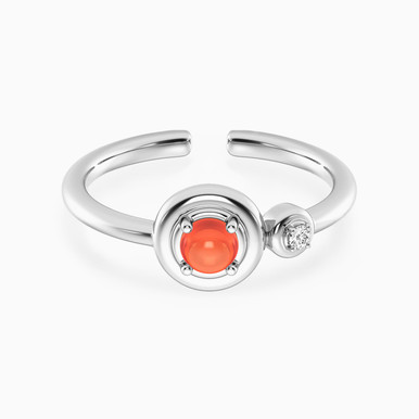 Circle Lab Grown Diamonds & Orange Stone Sterling Silver Ring - MSR00862