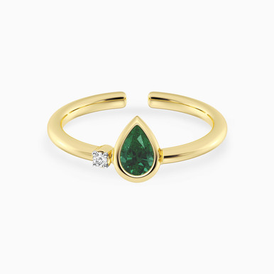 Pear Lab Grown Diamonds & Green Stones Gold Plated Ring - MSR00860EM