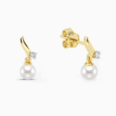 Circle Lab Grown Diamonds & Pearl Gold Plated Stud Earrings - MSE00846