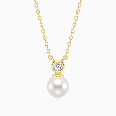 Round Lab Grown Diamonds & Pearl Gold Plated Necklace - MSP00845