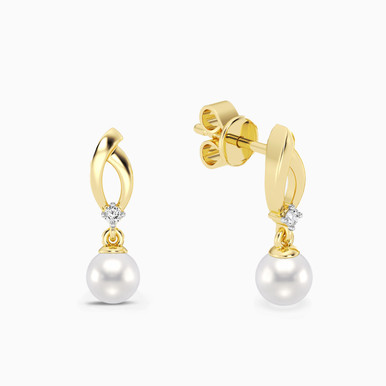 Multishaped Lab Grown Diamonds & Pearl Gold Plated Stud Earrings - MSE00847