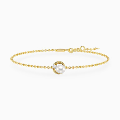 Circle Lab Grown Diamonds & Pearl Gold Plated Chain Bracelet - MSB00895
