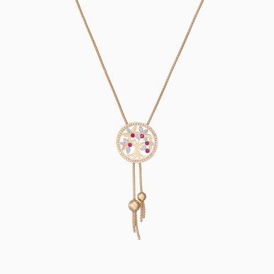 Dreamcatcher Diamond & Rose Stone Necklace in 18K Gold - LNE50055