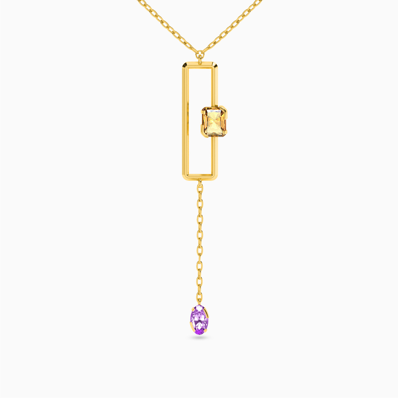 18K Gold Colored Stones Pendant Necklace