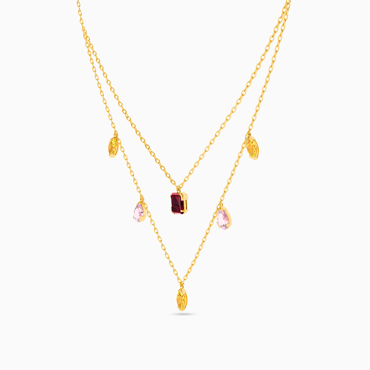 18K Gold Colored Stones Layered Necklace