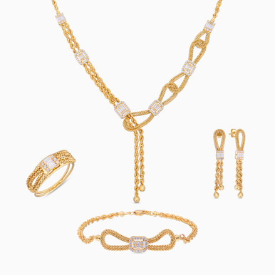 Cubic Zirconia Jewelry Set in 21K Gold (4 Pieces) - 12001110766