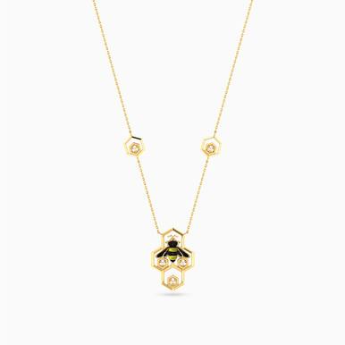 A Bee Diamond & Enamel Coated Necklace in 18K Gold - NT403869Y18EN1