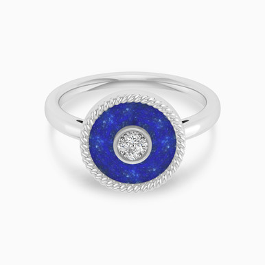 Circle Diamond & Blue Stone Ring in 18K Gold - RG93009-LAP
