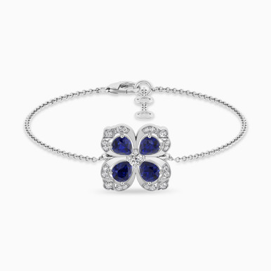 Clover Diamond & Blue Stone Chain Bracelet in 18K Gold - TBR9001928-SB