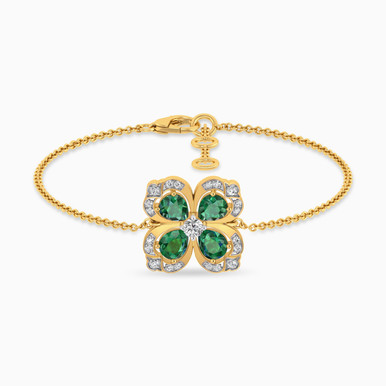 Clover Diamond & Green Stones Chain Bracelet in 18K Gold - TBR9001928-EM