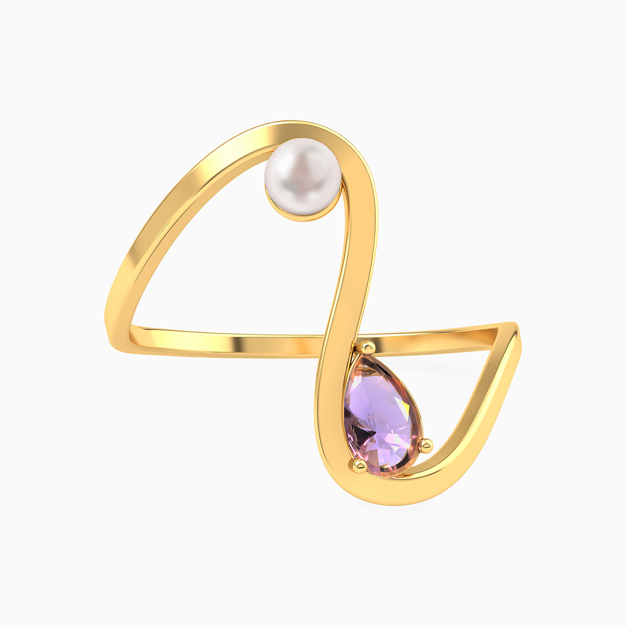 18K Gold Pearls & Colored Stones Statement Ring