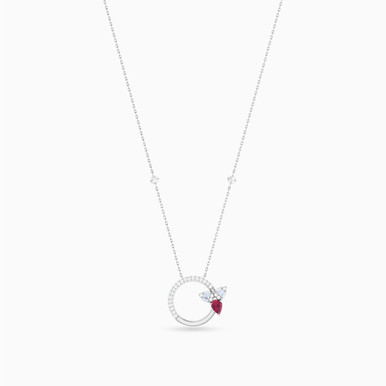 Circle Diamonds & Red Stone Necklace in 18K Gold - NT404447W18HRU1
