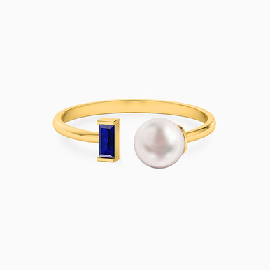 Colored Stone & Pearl Open Ring in 18K Gold - 111106140009