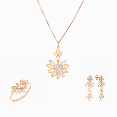 Leaf Jewelry Set in 21K Gold (3 Pieces) - 12006110647