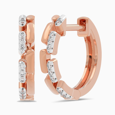 Bricks Diamond Hoop Earrings in 18K Gold - SAE05180