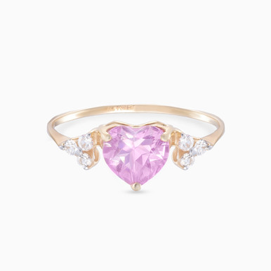 Heart Diamond & Pink Stone Ring in 18K Gold - 11048030001