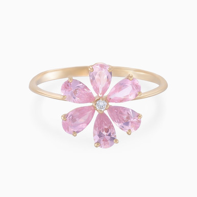Flower Diamond & Pink Stones Ring in 18K Gold - 11048030003