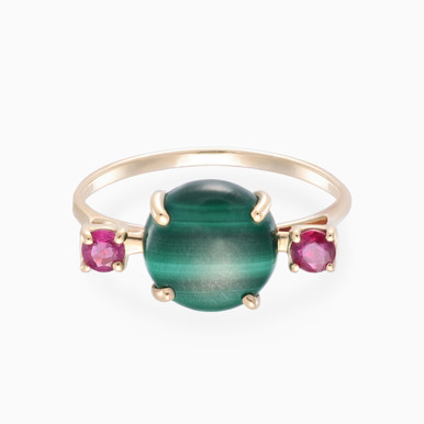 Circle Green Stone Ring in 18K Gold - 11048030007