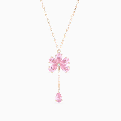 Flower Diamond & Pink Stones Necklace in 18K Gold - 11046030001