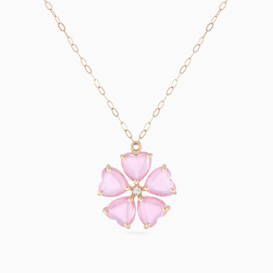 Flower Diamond & Pink Stones Necklace in 18K Gold - 11046030007