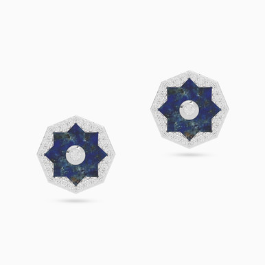 Star Blue Stone & Diamond Stud Earrings In 18K Gold - SAE05679