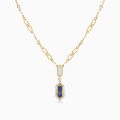 Blue Stone & Diamond Necklace In 18K Gold - AJN02726A