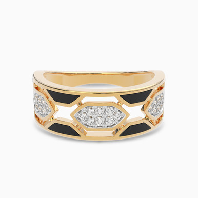 Hexagon Black Stone & Diamond Ring In 18K Gold - AJR37175