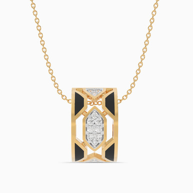 Hexagon Black Stone & Diamond Necklace In 18K Gold - AJP12151