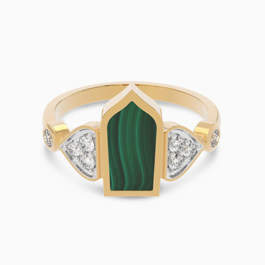 Green Stone & Diamond Ring In 18K Gold - SAR05693A