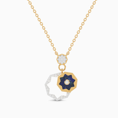 Star Blue Stone & Diamond Necklace In 18K Gold - SAP05691
