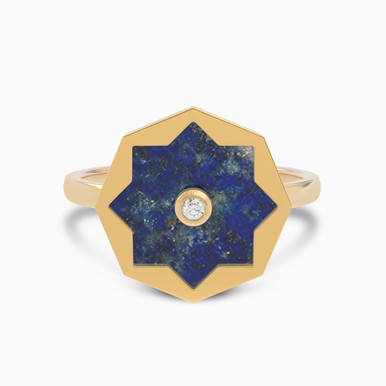 Star Blue Stone & Diamond Ring In 18K Gold - SAR05689
