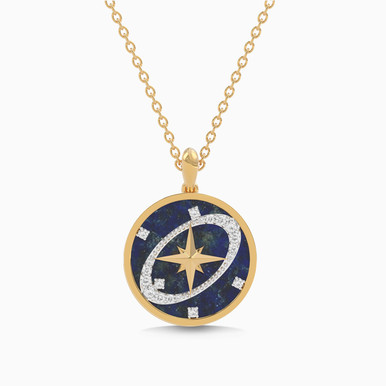 Star Blue Stone & Diamond Necklace In 18K Gold - SAP05643